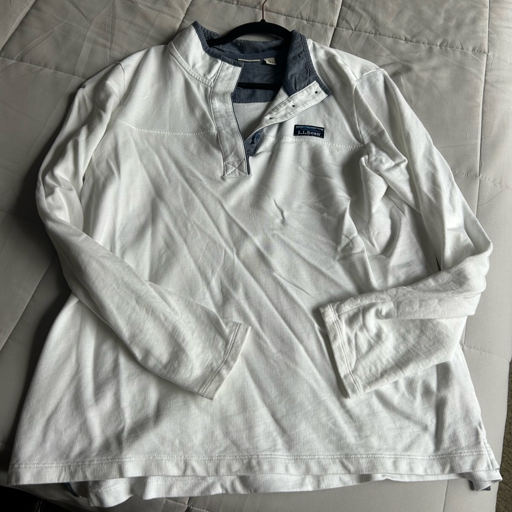 LL Bean Soft Cotton Rugby Henley Pullover Long Sleeve Women's Regular Sz L EUC